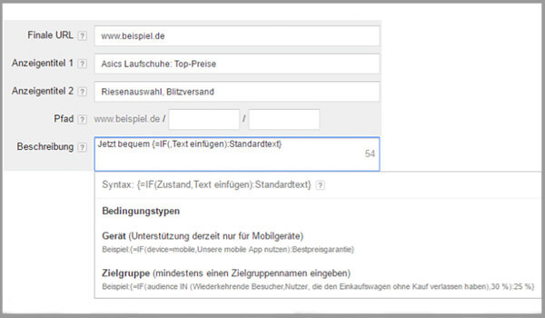 Eine IF-Funktion in Google Adwords einrichten.