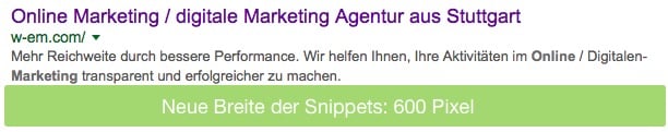 Beispiel für neue Breite von SERP Snippets