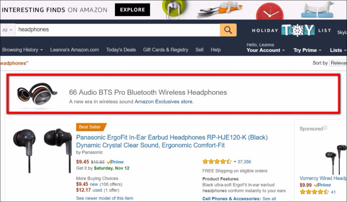 Beispiele für Amazon Headline Search Ads.