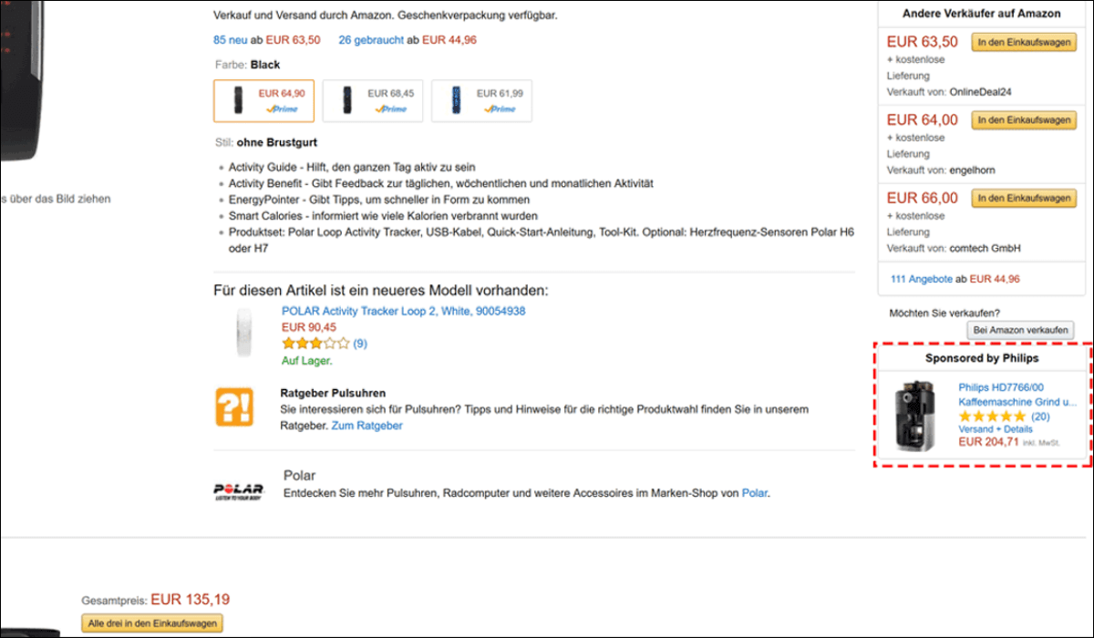 Beispiel für Amazon Product Display Ads.