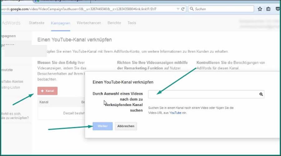 Erstellen von Google AdWords Videokampagne.