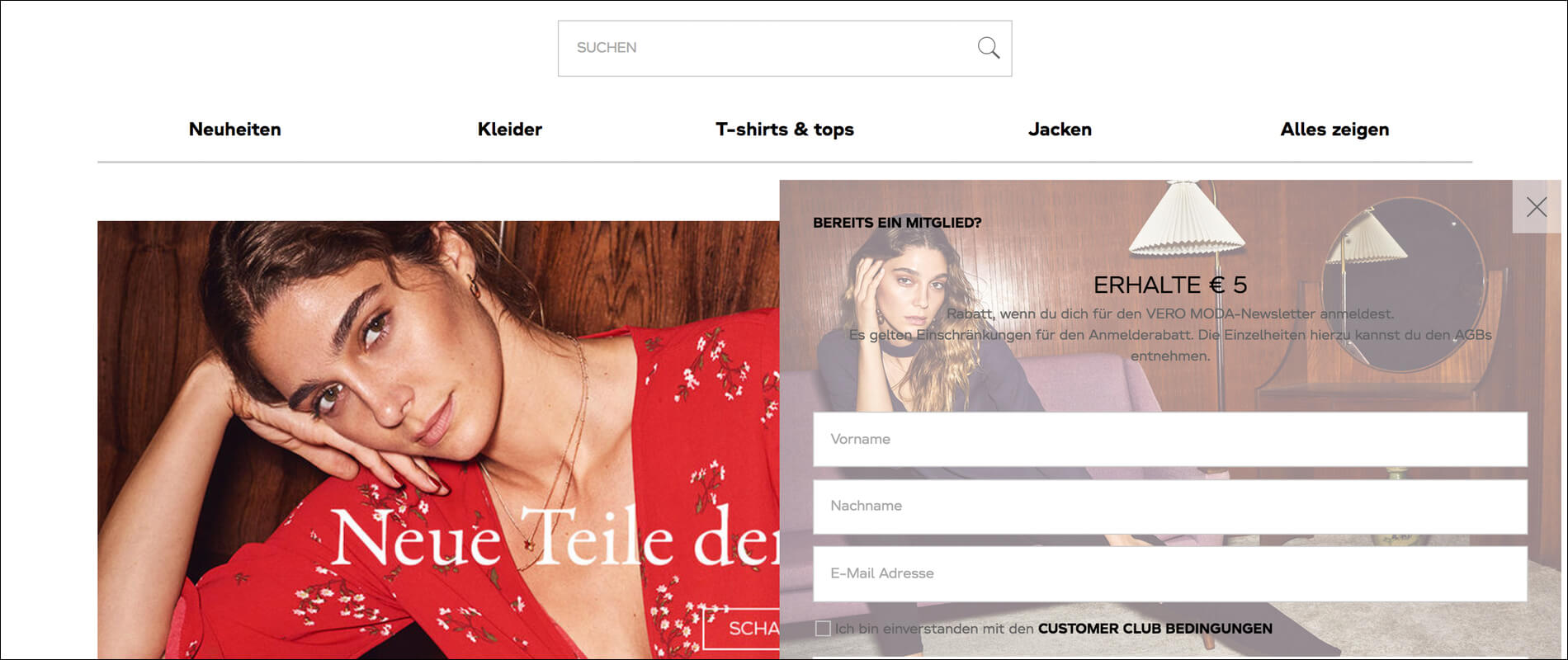 Newsletter-Anmeldung als Overlay-Banner.