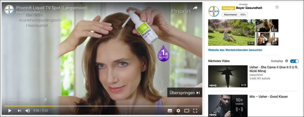 TrueView-In-Stream-Anzeigen auf YouTube.